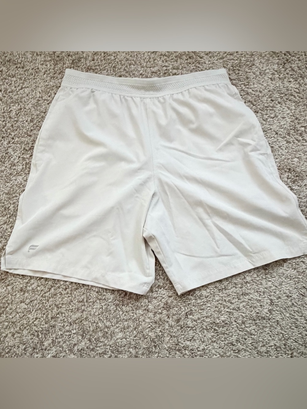 Fabletics Men Fundamental Athletic Workout Shorts S Ivory White Lined Perforated